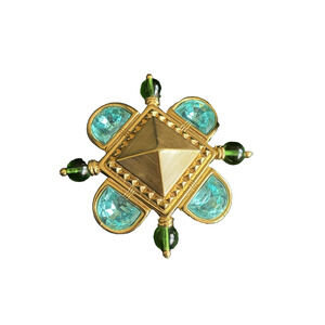 Large Maltese Cross Brooch By Sandra Miller Burrows SMB Blue & Green Rhinestones